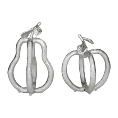 Bayberry Lane Set of 2 Eclectic Fruit Sculpture, Silver