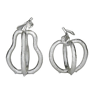 Bayberry Lane Set of 2 Eclectic Fruit Sculpture, Silver, rollover