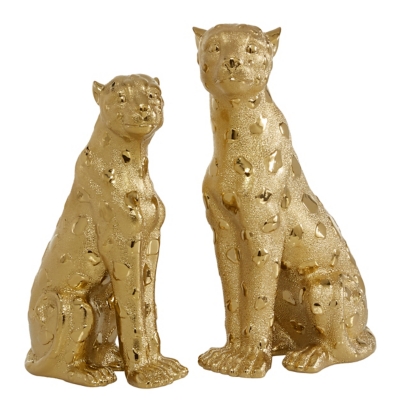 Bayberry Lane Set of 2 Glam Leopard Sculpture, Gold
