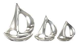 Bayberry Lane Set of 3 Sail Boat Sculpture, Silver, rollover