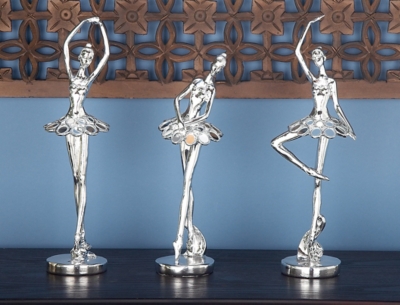 Bayberry Lane Dancer Sculpture with Mirror Accents, (Set of 3) 5W X 14H, Silver