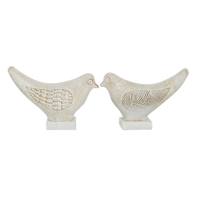 Bayberry Lane Coastal Bird Sculpture Set of 2, White