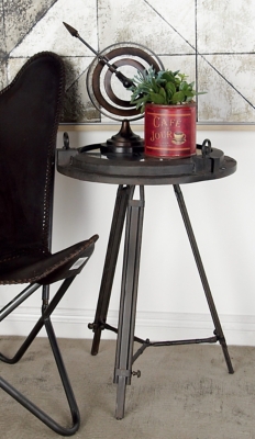 Bayberry Lane Compass Accent Table with Clock, Black