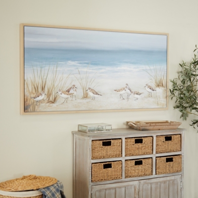 Bayberry Lane Blue Polystone Coastal Birds Framed Wall Art, 55" x 2" x 28", , rollover