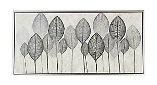 Bayberry Lane White Wood Contemporary Leaves Framed Wall Art, 55" x 1" x 27", White, large