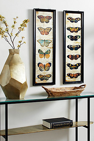 Bayberry Lane Multi Colored Metal Vintage Butterfly Framed Wall Art, Set of 2 11"W, 36"H, , rollover