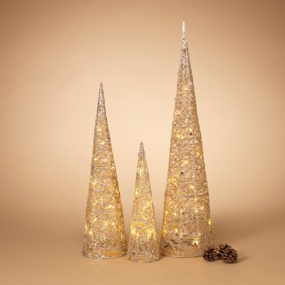 GIL Lighted Holiday Cones (Set of 3), Gold