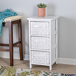 Honey-Can-Do Small Storage Cabinet with Wooden Frame & Woven Fabric Drawers, White, , rollover