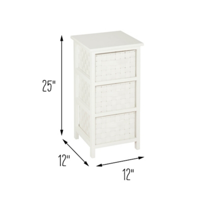 Honey-Can-Do Wood and Woven Fabric 3-Drawer Storage Cabinet, White