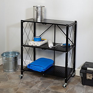 Honey-Can-Do Collapsible 3-Tier Metal Shelf on Wheels, Black, , rollover