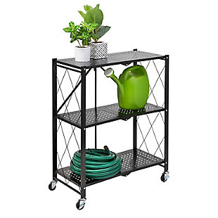 Honey-Can-Do Collapsible 3-Tier Metal Shelf on Wheels, Black, , large