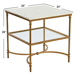 Storied Home Libertine Genuine Marble and Metal End Table with Glass Storage Shelf, Gold Finish, Gold, large