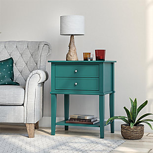 Ameriwood Home Cottage Hill Accent Table with 2 Drawers, Emerald Green, rollover