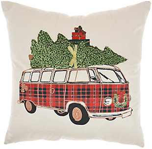Mina Victory Holiday Pillows Holiday Vw Van 18"X18" Multicolor Indoor Throw Pillow, , large
