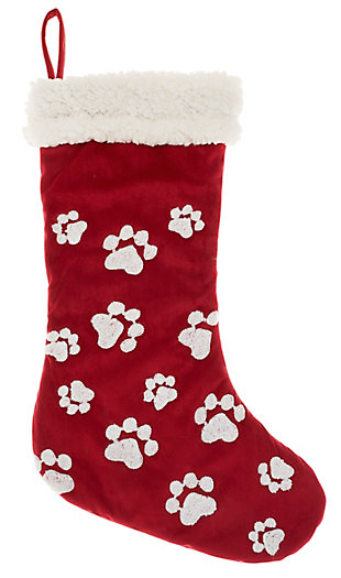 Mina Victory Holiday Pillows Paw Stocking 17" x 10" Red Indoor, , large