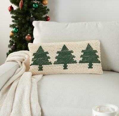 Mina Victory Holiday Ivory and Gray Christmas Tree 20 in. x 20 in. Throw  Pillow 078430 - The Home Depot