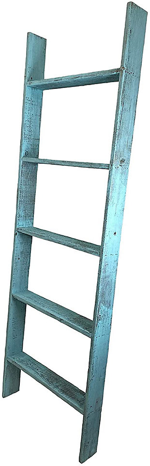 BarnwoodUSA BarnwoodUSA Rustic Farmhouse 5ft Extra Wide Robins Egg Blue Wooden Decorative Bookcase Picket Ladder, Robins Egg Blue, large