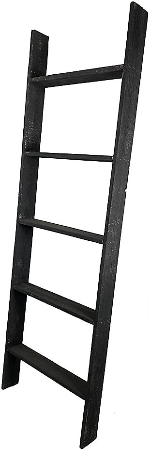 BarnwoodUSA BarnwoodUSA Rustic Farmhouse 5ft Extra Wide Smoky Black Wooden Decorative Bookcase Picket Ladder, Smoky Black, large