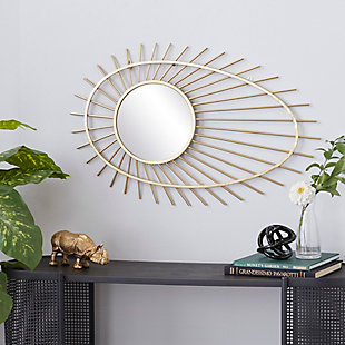 Bayberry Lane Gold Metal Contemporary Wall Mirror, 22" x 1" x 34", , rollover