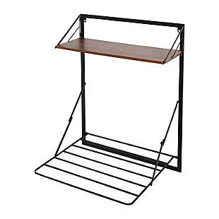 Honey-Can-Do Collapsible Wall-Mounted Clothes Drying Rack with Shelf, Black/Walnut, , large
