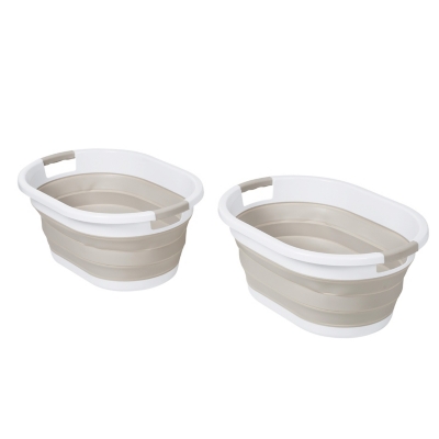 Honey-Can-Do Set of 2 Collapsible Rubber Laundry Baskets With Bins,  WarmGrey & White