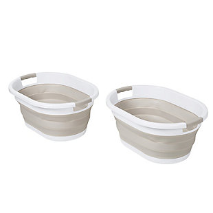 Honey-Can-Do Set of 2 Collapsible Rubber Laundry Baskets With Bins, WarmGrey & White, , large