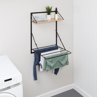 Black/Walnut Over-the-Door Drying Rack with Shelf