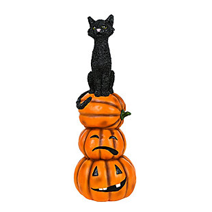 National Tree Company 32" Halloween Black Cat and Pumpkins Stack, , large