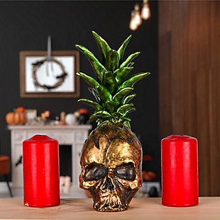 National Tree Company 14" Halloween Pineapple Skull Tabletop Décor, , rollover
