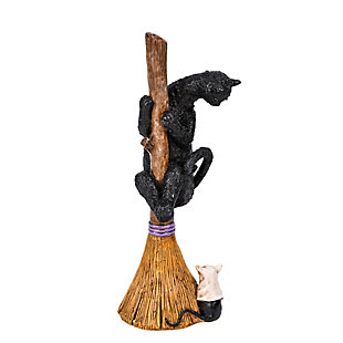 National Tree Company 13" Halloween Black Cat Climbing Broom, , large