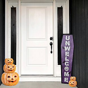 National Tree Company 39" Halloween “Unwelcome" Porch Sign, Coffin Shape, , rollover