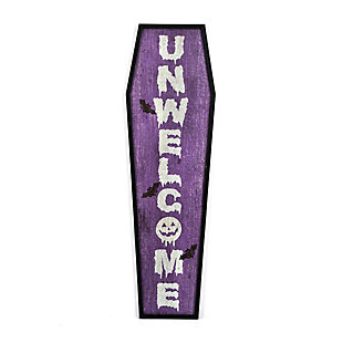 National Tree Company 39" Halloween “Unwelcome" Porch Sign, Coffin Shape, , large