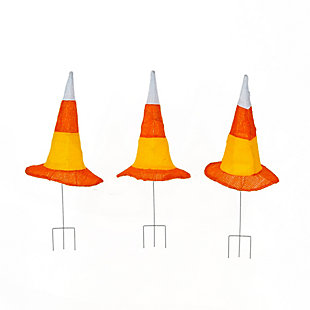 National Tree Company 23" Pre-Lit Candy Corn Witch’s Hat Garden Stakes, , large