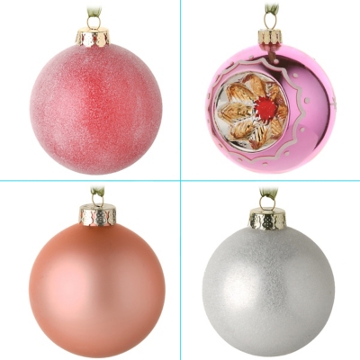 Set of 2 Preppy Christmas Pink and Green Ball Ornaments T2789 w