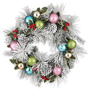 National Tree Company 27" Snowy Pine Ornament Decorated Wreath, , large