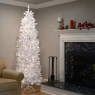 National Tree Company 9ft. Kingswood White Fir Hinged Pencil Tree with 500 Clear Lights, , rollover