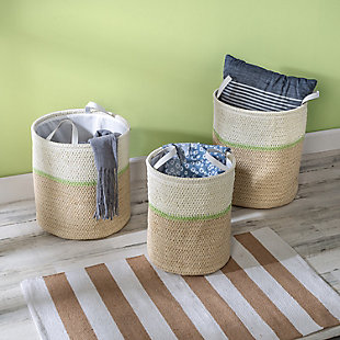 Honey-Can-Do Set of 3 Small Nesting Paper Straw Baskets with Handles, , rollover
