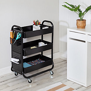 Honey-Can-Do Black Rolling Craft Cart with Wheels, Pegboard, Shelf, and Metal Basket, , rollover
