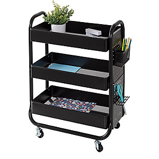 Honey-Can-Do Black Rolling Craft Cart with Wheels, Pegboard, Shelf, and Metal Basket, , large