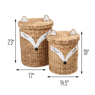 Honey Can Do Set of Two Fox Shaped Storage Baskets with Lid, Natural