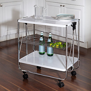 Honey-Can-Do Modern Foldable Kitchen Cart with Wheels and Metal Basket, , rollover