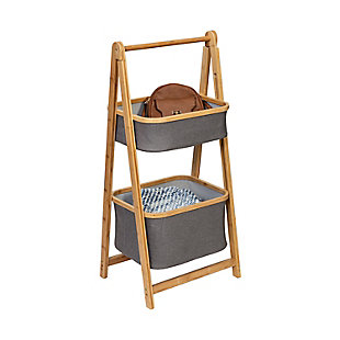 Honey-Can-Do Small Bamboo & Canvas 2-Tier Collapsible A-Frame Shelving Unit, , large