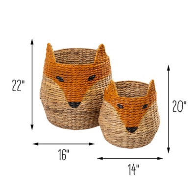 Honey Can Do Set of Two Fox Shaped Storage Baskets with Lid, Natural