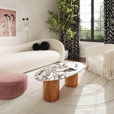 TOV Furniture Tamara Coffee Table, Natural Ash/White Marble