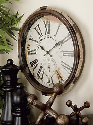 Bayberry Lane Wall Clock with Rope Accents 17" x 2" x 17", White, rollover