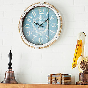 Bayberry Lane Wall Clock with Rope Accents 17" x 2" x 17", Blue, rollover
