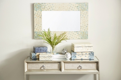 Bayberry Lane Coastal Mother of Pearl Wall Mirror, Cream