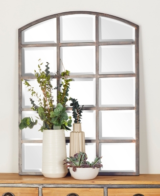 Bayberry Lane Arched Window Pane Mirror, Dark Gray