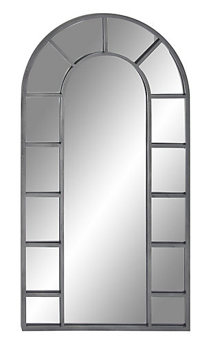 Bayberry Lane Window Pane Inspired Wall Mirror with Arched Top 32"W X  60"H, Black, large