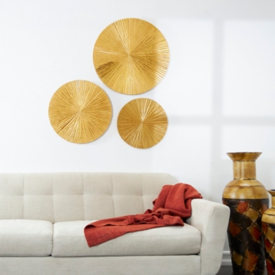 Bayberry Lane Sunburst Plate Wall Decor Set of 3, Gold